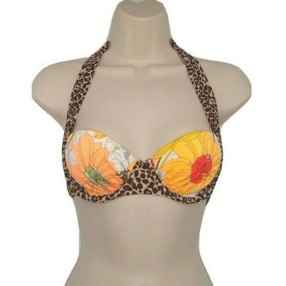 Victorias Secret Womens Bikini Top U/W Halter Size 32B Animal Print Floral - Picture 5 of 9